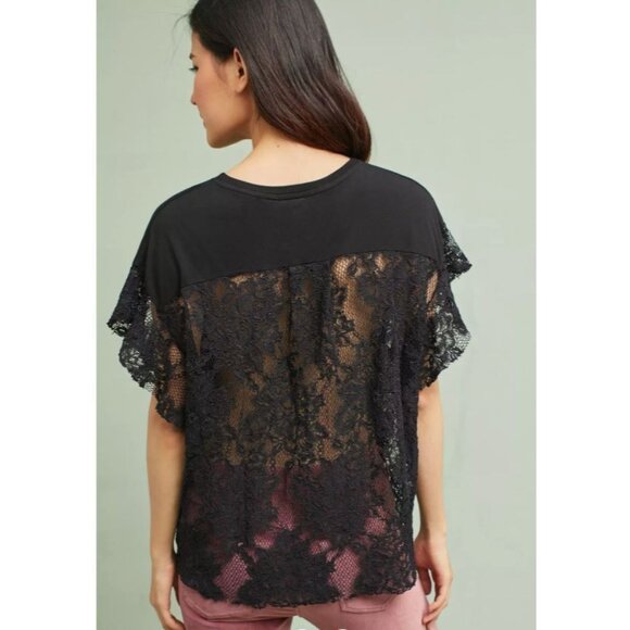 AG Adriano Goldschmied Sofi Lace Back Tee Black‎ XS Made in USA - Picture 2 of 9